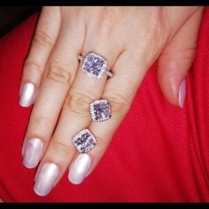 2-5Ct Halo 925 Silver Cushion Cut Solitaire Ring